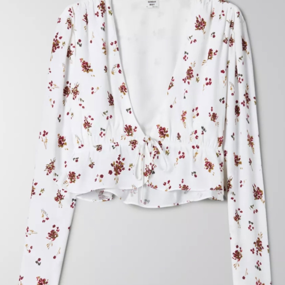 Aritzia Sunday Best Cropped Tie-Front Blouse